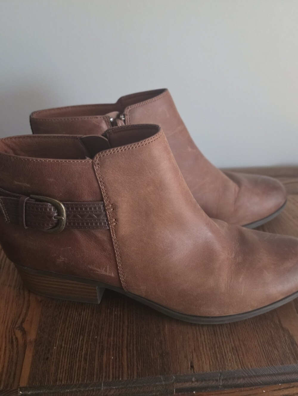 Clarks Womens Addiy Kara Tan Leather Block Heel Dress Ankle Boots Shoes Sz 12